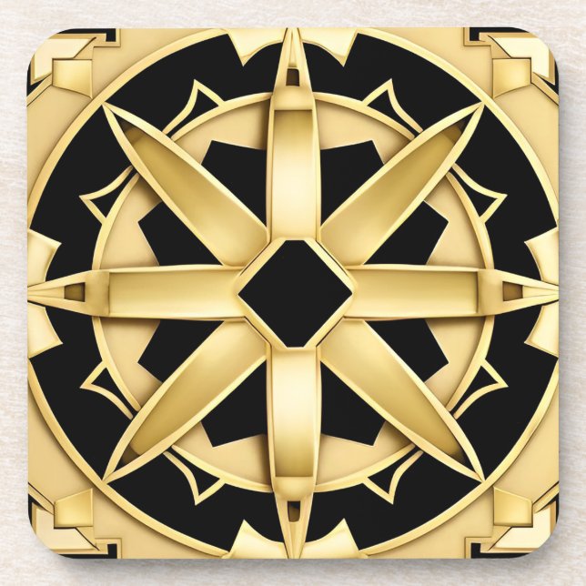 Porta-copo Padrão Geométrico Dourado Art Déco (Frente)