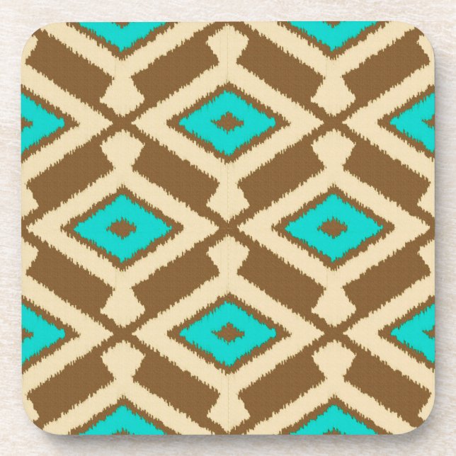Porta-copo Padrão Ikat - Turquesa, Taupe e Beige (Frente)
