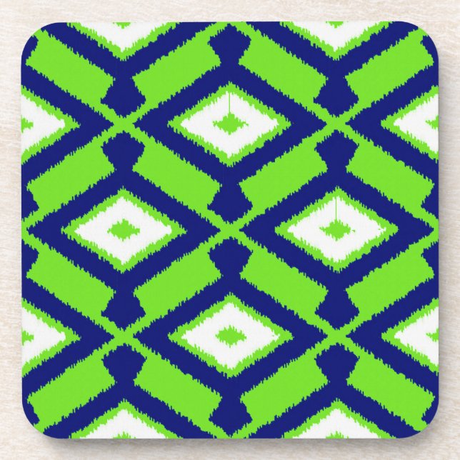 Porta-copo Padrão Ikat - Verde, Azul Indigo e Branco (Frente)
