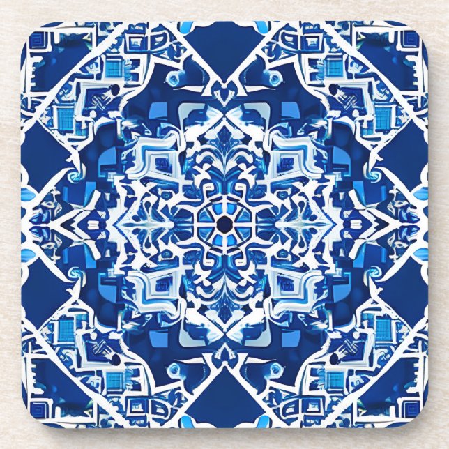 Porta-copo Padrão mosaico em Indigo e Cobalto Azul (Frente)