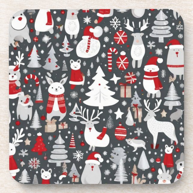 Porta-copo Padrão natalino papais noeis de neve cinza decadên (Frente)