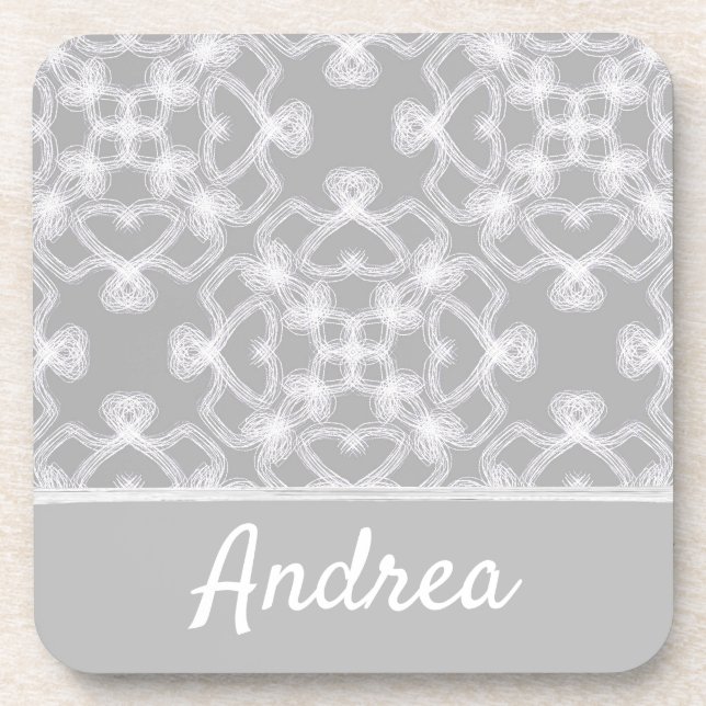 Porta-copo Padrão personalizado branco e cinza (Frente)