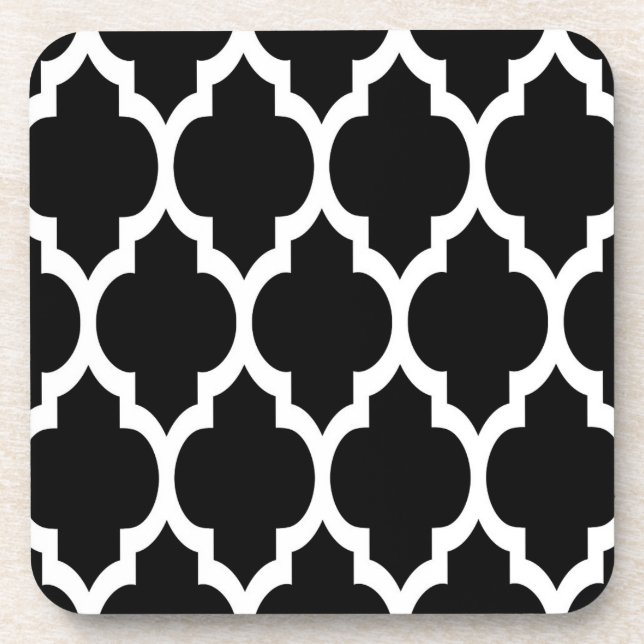 Porta-copo Padrão Preto de Quatrefoil Marroquino Branco #4 (Frente)