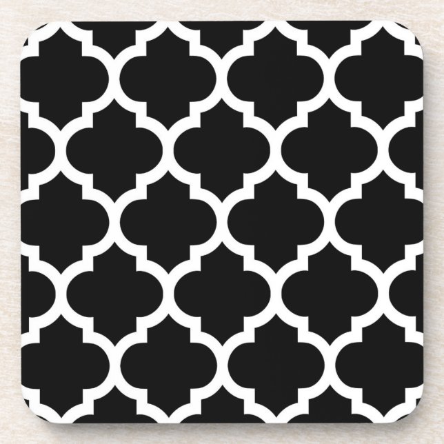 Porta-copo Padrão Preto de Quatrefoil Marroquino Branco #5 (Frente)