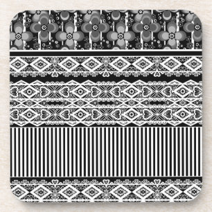 Porta-copo Padrão preto e branco com rendas e retalhos