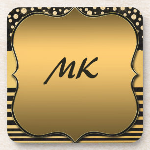 Porta-copo Padrão preto e Dourado elegante e Na moda, monogr