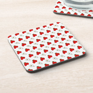 Porta-copo Padrão Retro de Morango Vermelho e Flor