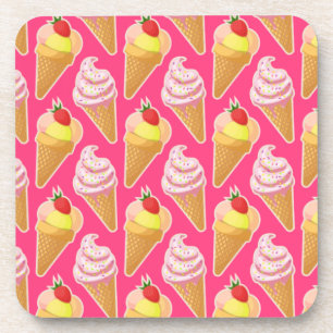 Porta-copo Padrão rosa Kawaii com sorvete de morango