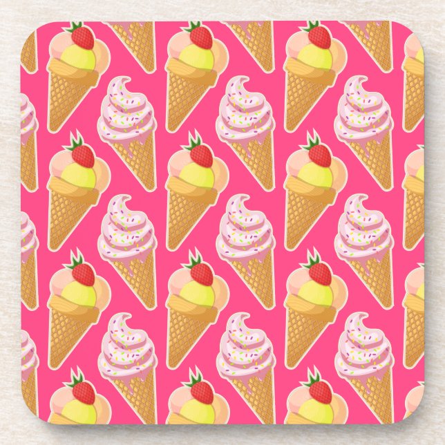 Porta-copo Padrão rosa Kawaii com sorvete de morango (Frente)