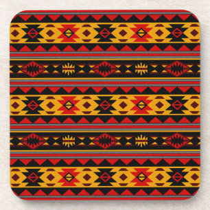 Porta-copo Padrão Tribal Dourado Vermelho Design do Sudoeste