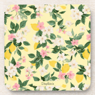 Porta-copo Padrão Vintage Lemon & Blossom em amarelo