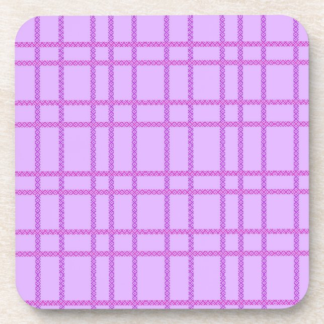 Porta-copo Padrão xadrez de flores rosa e roxo (Frente)