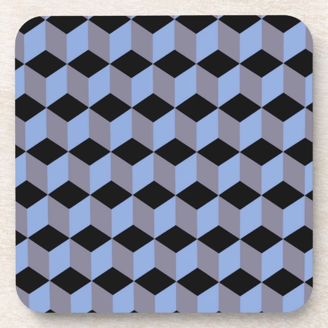 Porta-copo Padrões de Cubo Isométrico Preto Azul e Heather (Frente)