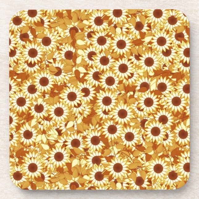 Porta-copo Padrões de girassol, tons de ouro, amarelo e vasso (Frente)