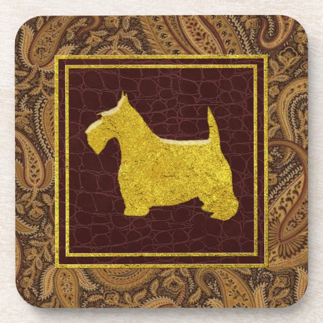 Porta-copo Padrões de Paisley e Couro do Scottish Terrier Dou (Frente)