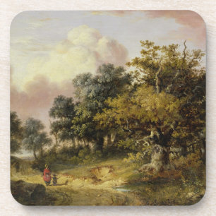 Porta-copo Paisagem arborizada com a mulher e a criança que
