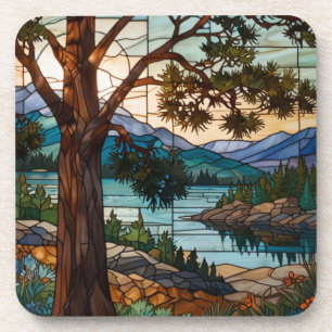 Porta-copo Paisagem de faixa montanhosa rústica em vitral