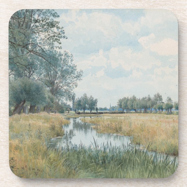 Porta-copo Paisagem fluvial perto de Ruas. Ives, Huntingdonsh (Frente)