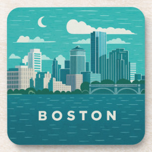 Porta-copo Paisagem Noturna da Cidade de Massachusetts   Cida