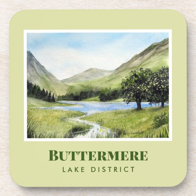 Porta-copo Paisagem Watercolor Painting of Lake Buttermere (Frente)