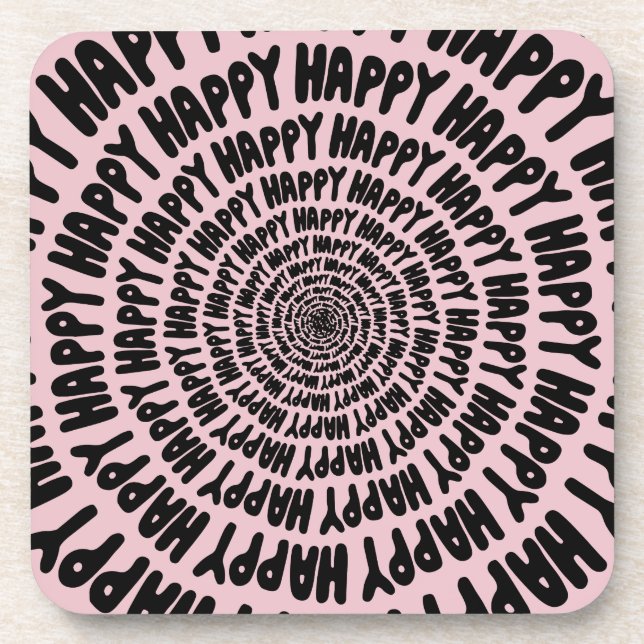 Porta-copo Palavras felizes fonte círculos concêntricos espir (Frente)