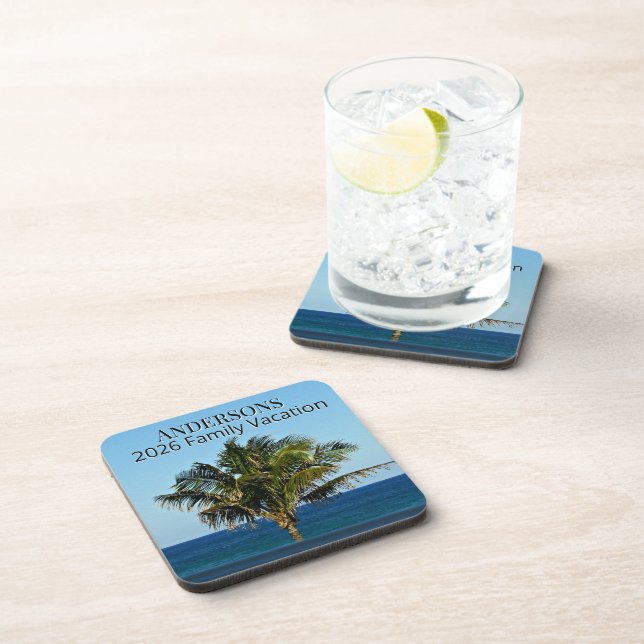 Porta-copo Palm Tree Ocean Escape | Family Name & Trip Year (Lado Direito)