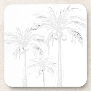 Porta-copo Palm Tree White Cinza Moderna Aquarela Tropical
