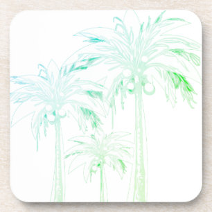 Porta-copo Palm Tree White Green Blue Watercolor Tropical