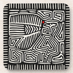 Porta-copo Panamá Kuna Indian Mola Pajaro - Branco preto