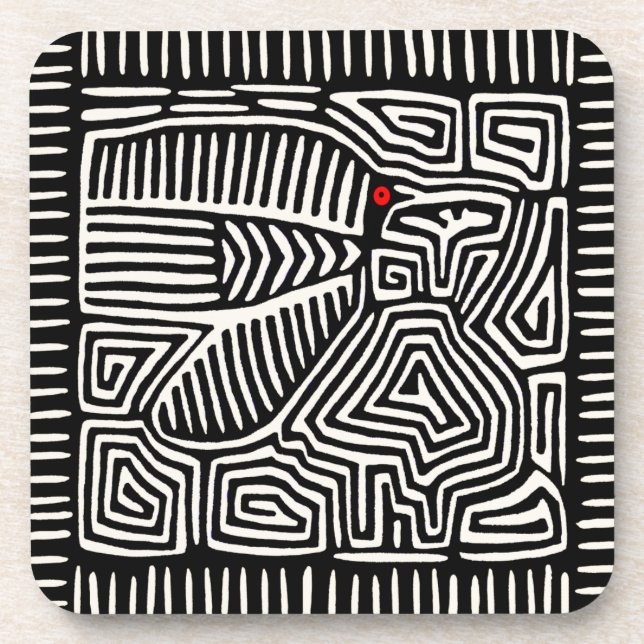 Porta-copo Panamá Kuna Indian Mola Pajaro - Branco preto (Frente)