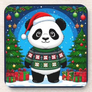 Porta-copo Panda Fofa de Suéter de Natal Usa Chapéu de Papai