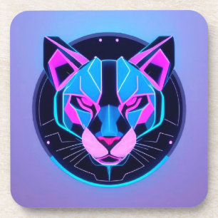 Porta-copo Pantera Neon Futurista Rosto em Arte Geométrica