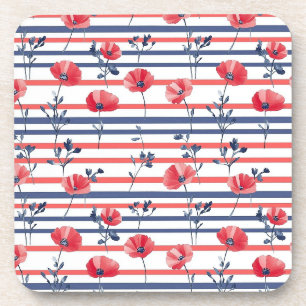 Porta-copo Papagaios vermelhos com folhas azuis e padrão stri