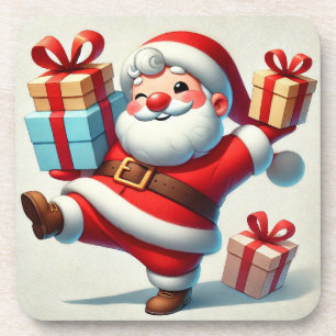Porta-copo Papai Noel Alegre Segurando Caixas de Presentes