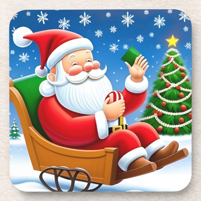Porta-copo Papai Noel Aproveitando a Véspera de Natal (Frente)