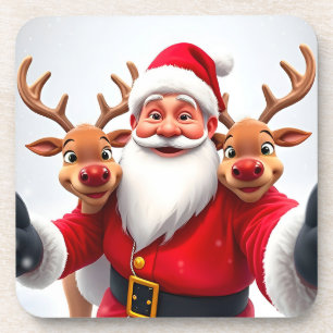 Porta-copo Papai Noel com renas celebrando o Natal