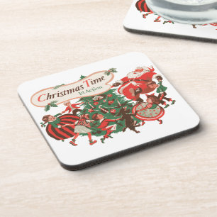 Porta-copo Papai Noel de Natal Vintage e Crianças Dançando