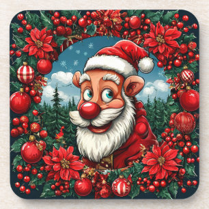 Porta-copo Papai Noel engraçado com Grinalda e Enfeites