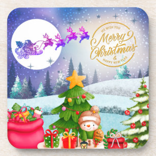 Porta-copo Papai Noel Feliz Natal Árvore Presente & Feliz Ano