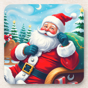 Porta-copo Papai Noel Feliz Relaxando no Trenó Festivo