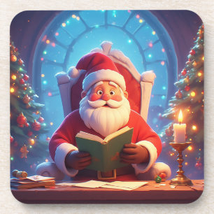 Porta-copo Papai Noel Lendo um Livro à Luz de Velas