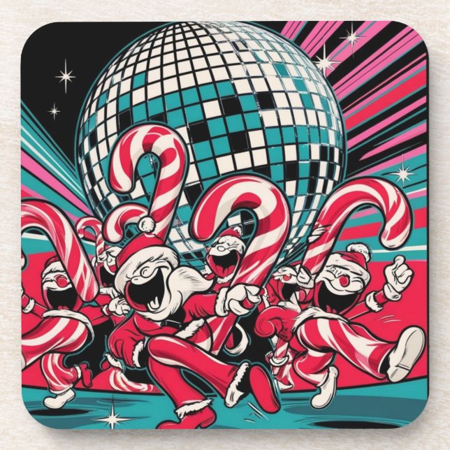Porta-copo Papais noeis Elves Candy Canes Dança A Sob Bola Di (Frente)