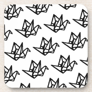 Porta-copo Papel original preto e branco Crane Linocut