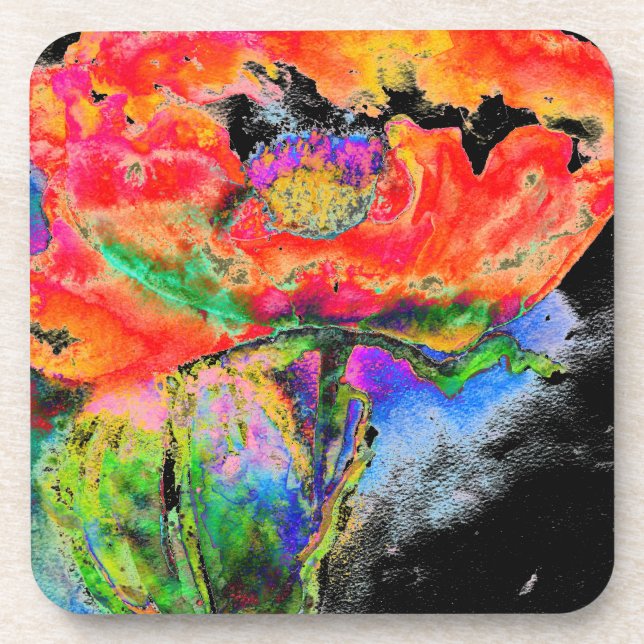 Porta-copo Papoila Solar Vermelha - fundo preto (Frente)