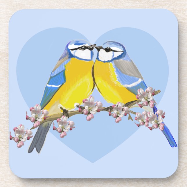 Porta-copo Par romântico de pássaros, Cyanistes Caeruleus (Frente)