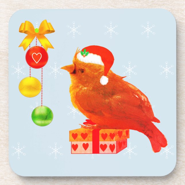 Porta-copo Passarinho de Natal Fofo (Frente)