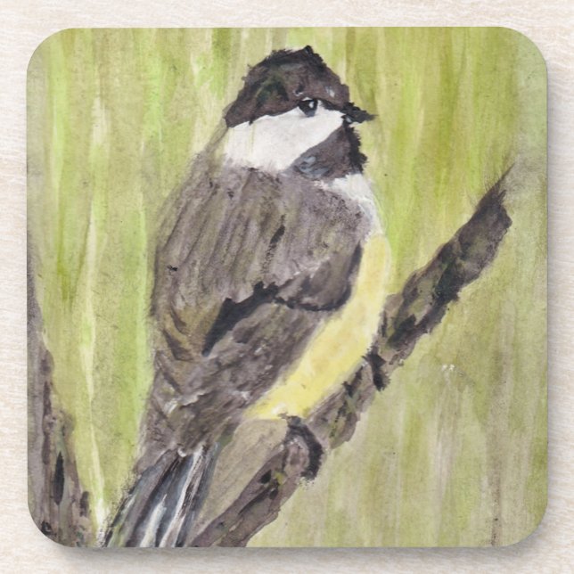 Porta-copo Pássaro Chickadee de casaco preto - pintura acríli (Frente)