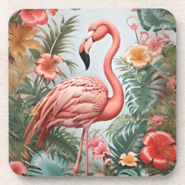 Porta-copo Pássaro Flamingo Rosa Elegante e Flores Tropicais