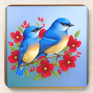 Porta-copo Pássaros Azuis Coloridos Empoleirados Entre Flores