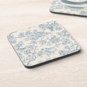 Porta-copo Pássaros e flor de cerejeira em azul e branco esma